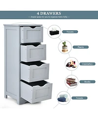 Gymax Bathroom Floor Cabinet Free Standing Storage Side Organizer W/4 Drawers