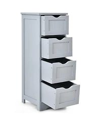 Gymax Bathroom Floor Cabinet Free Standing Storage Side Organizer W/4 Drawers