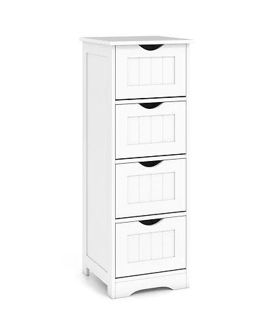 Gymax Bathroom Floor Cabinet Freestanding Narrow Side Storage Organizer w/ 4 Drawers