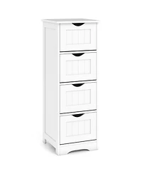 Gymax Bathroom Floor Cabinet Freestanding Narrow Side Storage Organizer w/ 4 Drawers