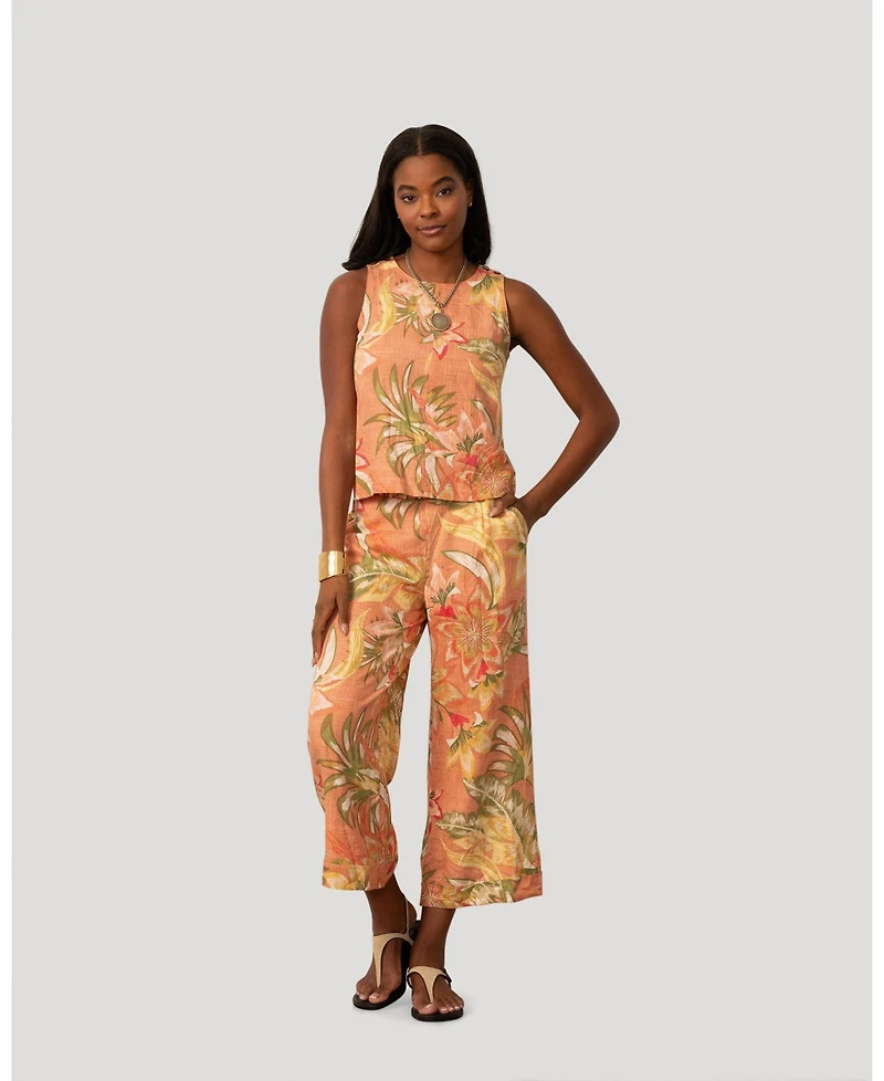 Cable & Gauge Women's and Floral Linen Blend Sleeveless Top