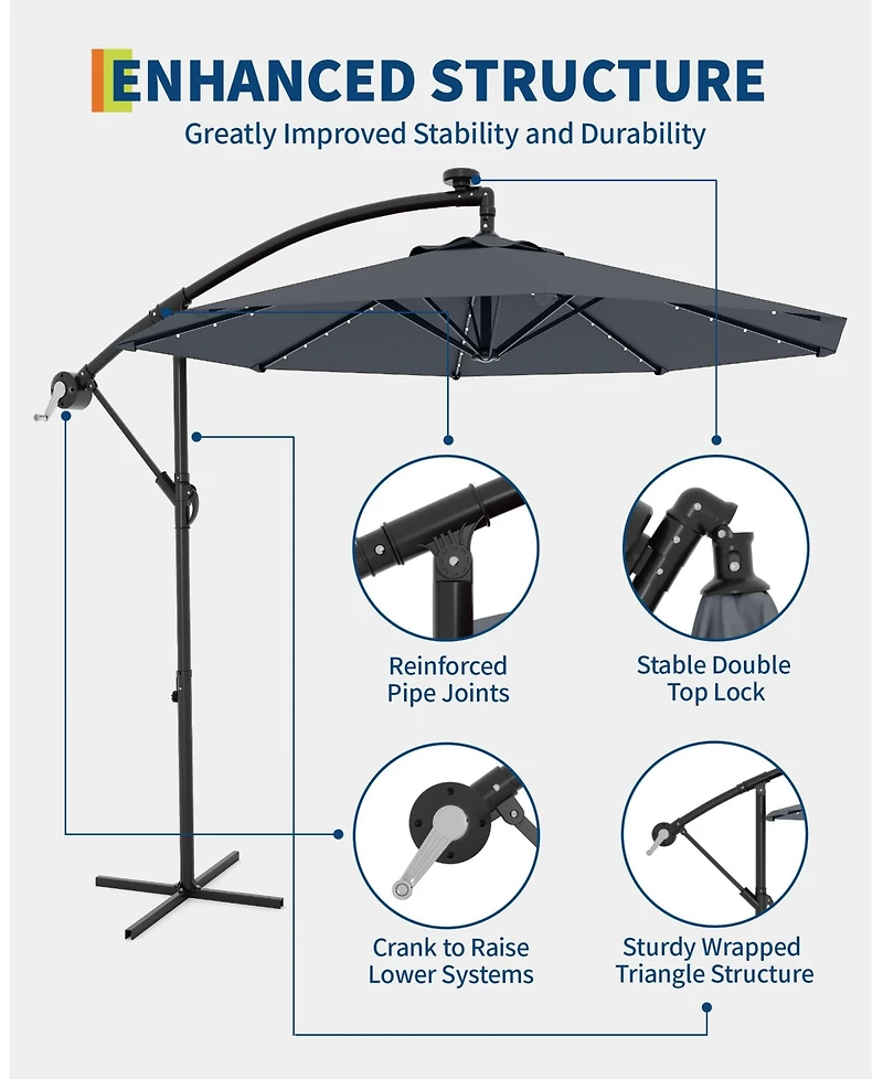 Gaomon Uv-Resistant Offset Patio Umbrella with Solar Led Lights for Backyard, Poolside