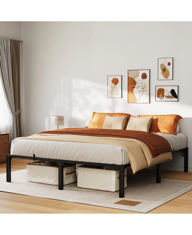 homfan Heavy Duty Metal PlLow Profile 14 Inch, Iron Slats and Legs, No Box Seasonal Needed, Quiet and Non-Slip,Under Bed Storage