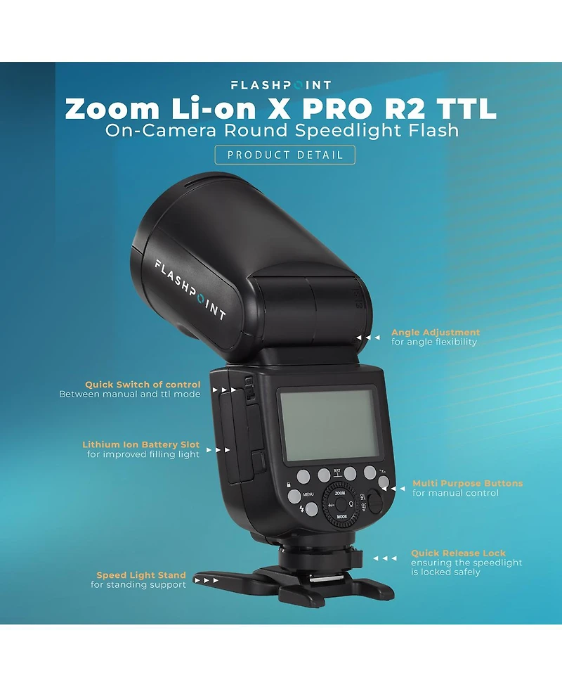 Flashpoint Zoom Li on X Pro R2 Ttl On-Camera Round Speedlight Flash for Sony with Round Head Flash Accessory Kit