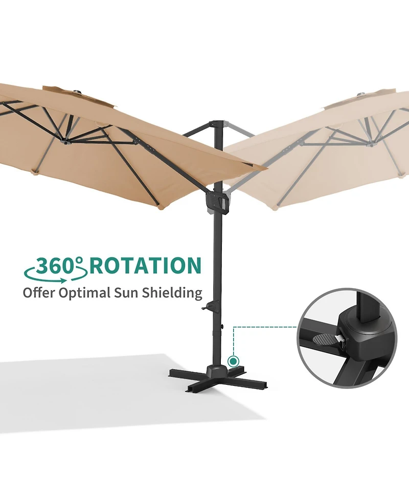 gaomon 10x10FT Heavy Duty Aluminum Cantilever Patio Umbrella, 360degree(s) Rotating Offset, Tan No Base