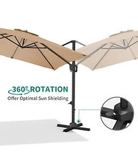gaomon 10x10FT Heavy Duty Aluminum Cantilever Patio Umbrella, 360degree(s) Rotating Offset, Tan No Base
