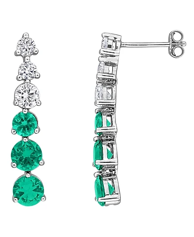 Macy's Lab Grown Emerald (2-1/2 ct. t.w.) and Lab Grown White Sapphire (1-1/4 ct. t.w.) Drop Earrings in Sterling Silver