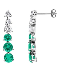 Macy's Lab Grown Emerald (2-1/2 ct. t.w.) and Lab Grown White Sapphire (1-1/4 ct. t.w.) Drop Earrings in Sterling Silver