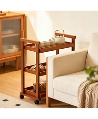Yigii Solid Beechwood Art Cart with 3-Tier Shelves and Swivel Wheels