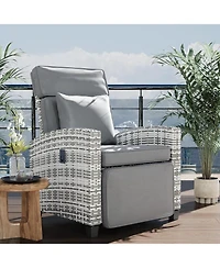 GarveeLife Outdoor Wicker Recliner Chair with 145degree(s) Adjustable Backrest and Footrest, Flip-Up Side Table, Removable Cushion