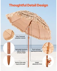 Mecale 6.5 ft Tiki Patio Umbrella with Tilt, Thatched Beach Parasol with Pp Thatch and 8 Metal Ribs, for Patio Poolside Backyard