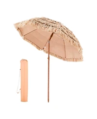 Mecale 6.5 ft Tiki Patio Umbrella with Tilt, Thatched Beach Parasol with Pp Thatch and 8 Metal Ribs, for Patio Poolside Backyard