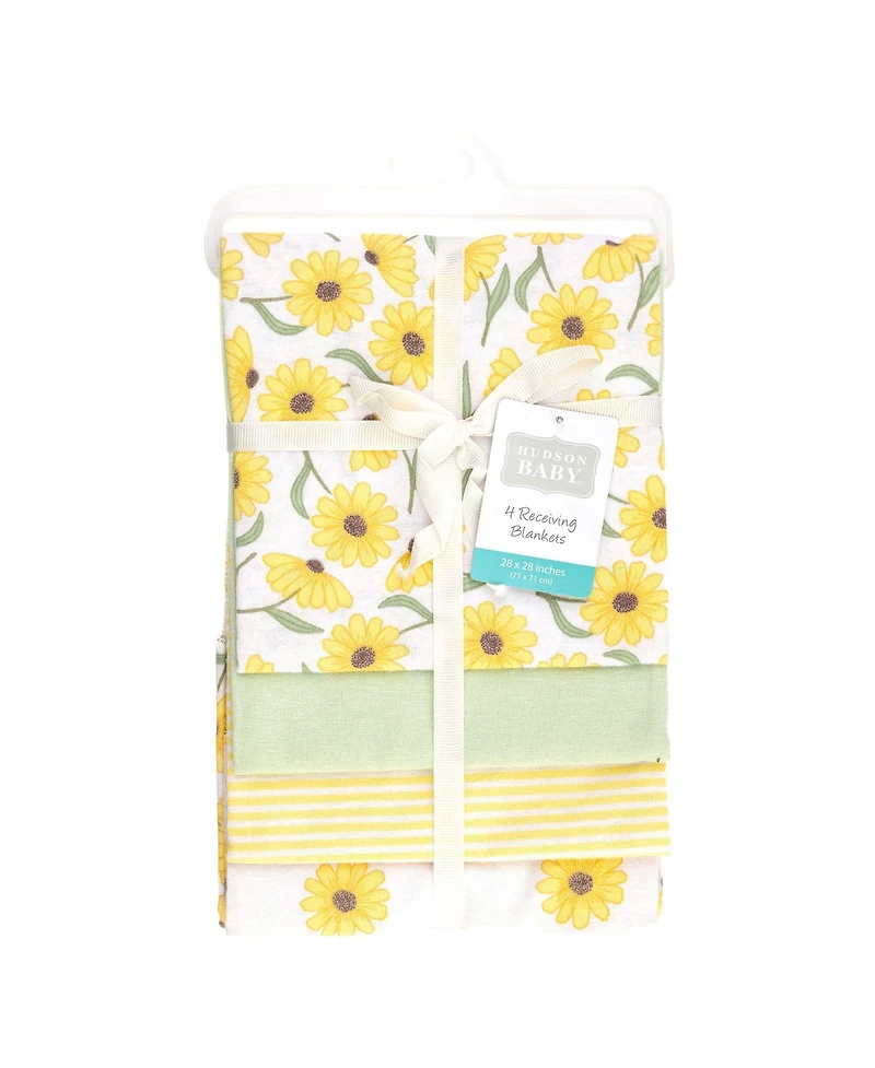 Hudson Baby Girl Cotton Poly Flannel Receiving Blankets, Yellow Daisy, One Size