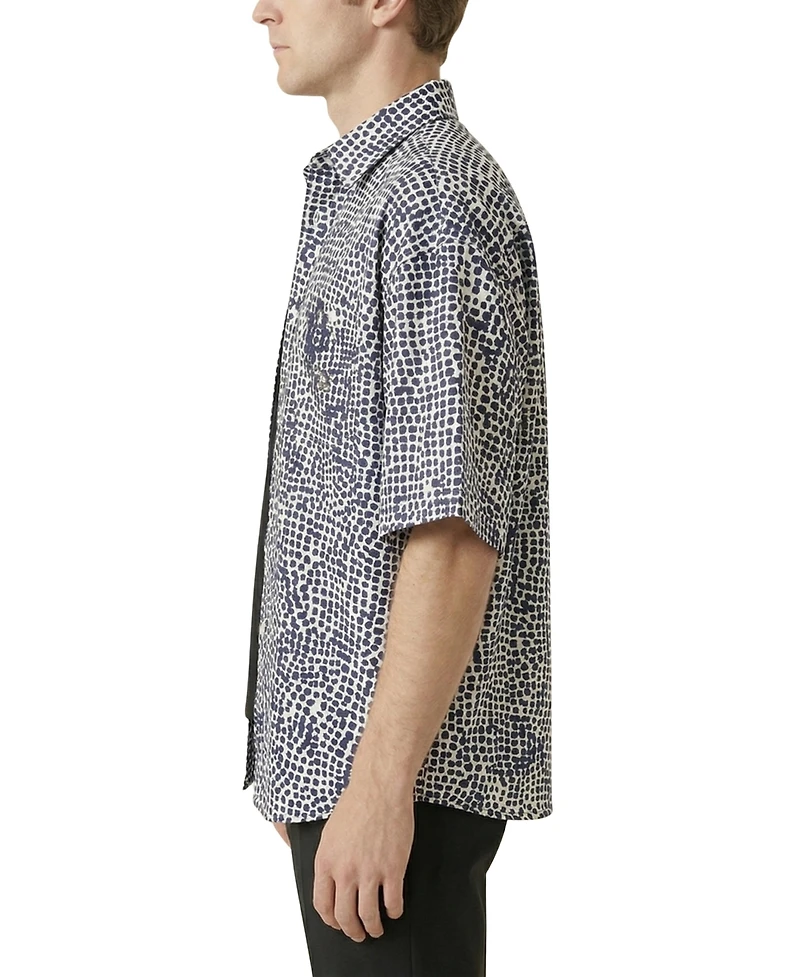 Modenaire Men's Printed Button Front Short Sleeve Shirt