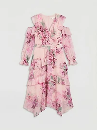Coast Women's Shoulder Printed Ruffle Midi Dress