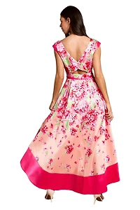 Coast Women's Twill Hi-lo Floral Printed Midi Dress
