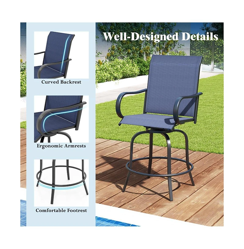 Boyel Living 2 Pieces 360 Rotating Bar Stool Set with Armrests for Patio