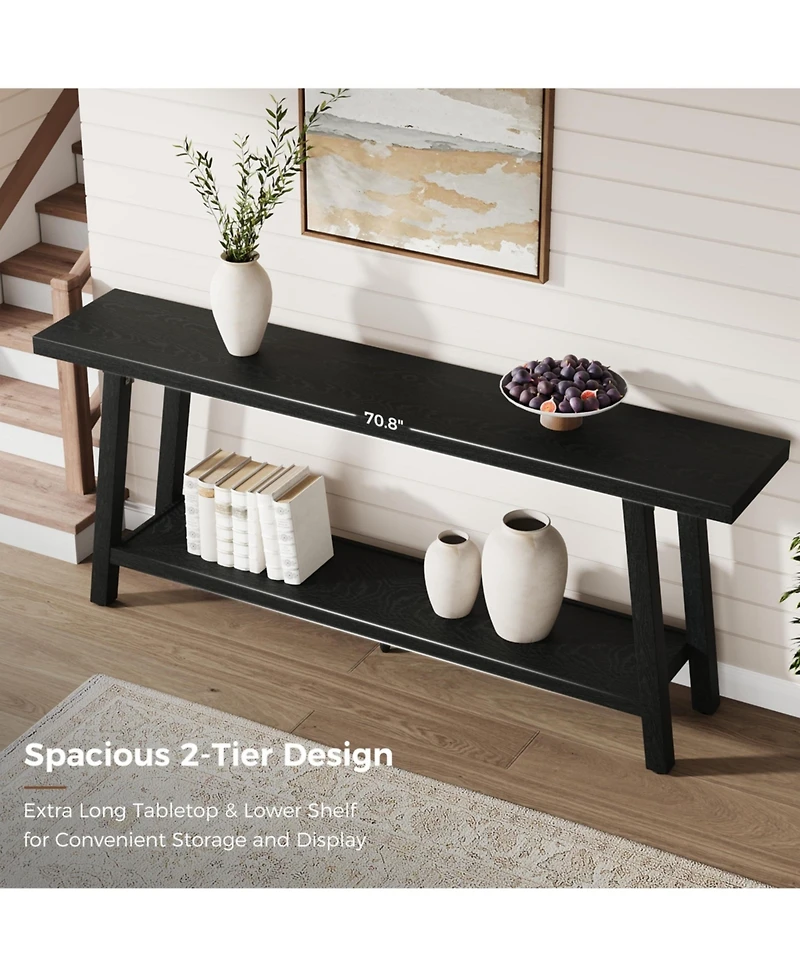 gaomon 70.8" Extra Long Console Table, 2 Tier Narrow Sofa Table for Behind Couch, Entryway Hallway Living Room, Farmhouse Style