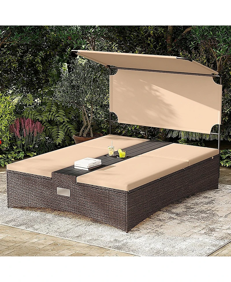 2-Person Pe Rattan Patio Daybed with Adjustable Backrests