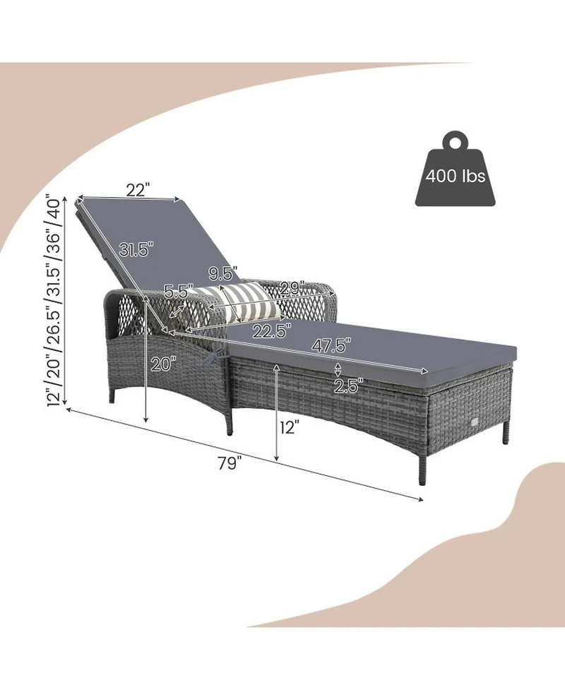 Sugift Outdoor Chaise Lounge Chair Patio Recliner with 6-Level Backrest