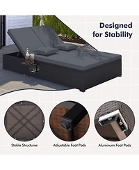 Sugift Patio Double Chaise Lounge with Cushions and Folding Side Trays
