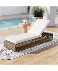 7-Position Adjustable Pe Rattan Outdoor Chaise Lounge Chair