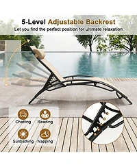 Sugift Set of 2 Outdoor Chaise Lounges Recliner with 5-Position Backrest