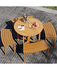 Sugift 36 in Outdoor Folding Round Dining Table with Slatted Tabletop