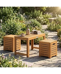 Sugift Acacia Wood Outdoor Coffee Table with Stools Set of 2 3 Pieces Patio Table and Stools Set