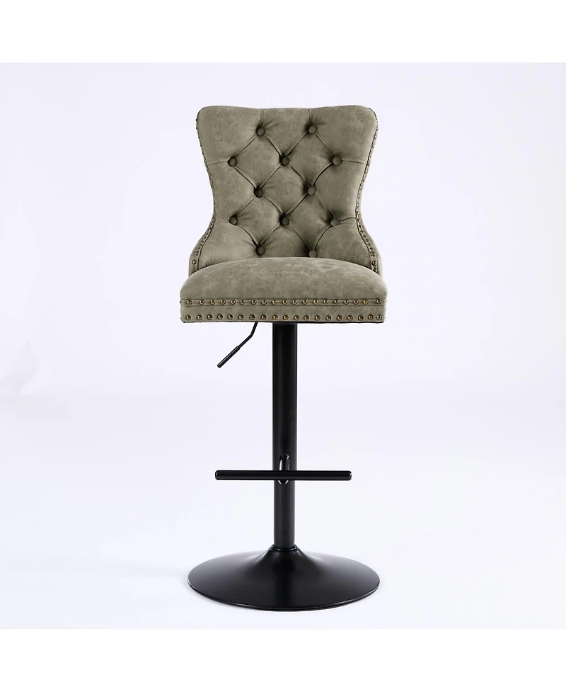 Rainsken Pu Leather Swivel Bar Stools Set of 2, Adjustable Counter Height Chairs with Tufted Design and Nailhead Trim for Kitchen Island, Home Pub