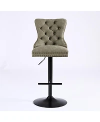 Rainsken Pu Leather Swivel Bar Stools Set of 2, Adjustable Counter Height Chairs with Tufted Design and Nailhead Trim for Kitchen Island, Home Pub