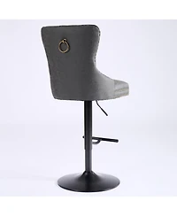 Rainsken Pu Leather Swivel Bar Stools Set of 2, Adjustable Counter Height Chairs with Tufted Design and Nailhead Trim for Kitchen Island, Home Pub