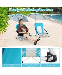 Sugift Folding Beach Chair for Adults with Adjustable Clip-On Parasol
