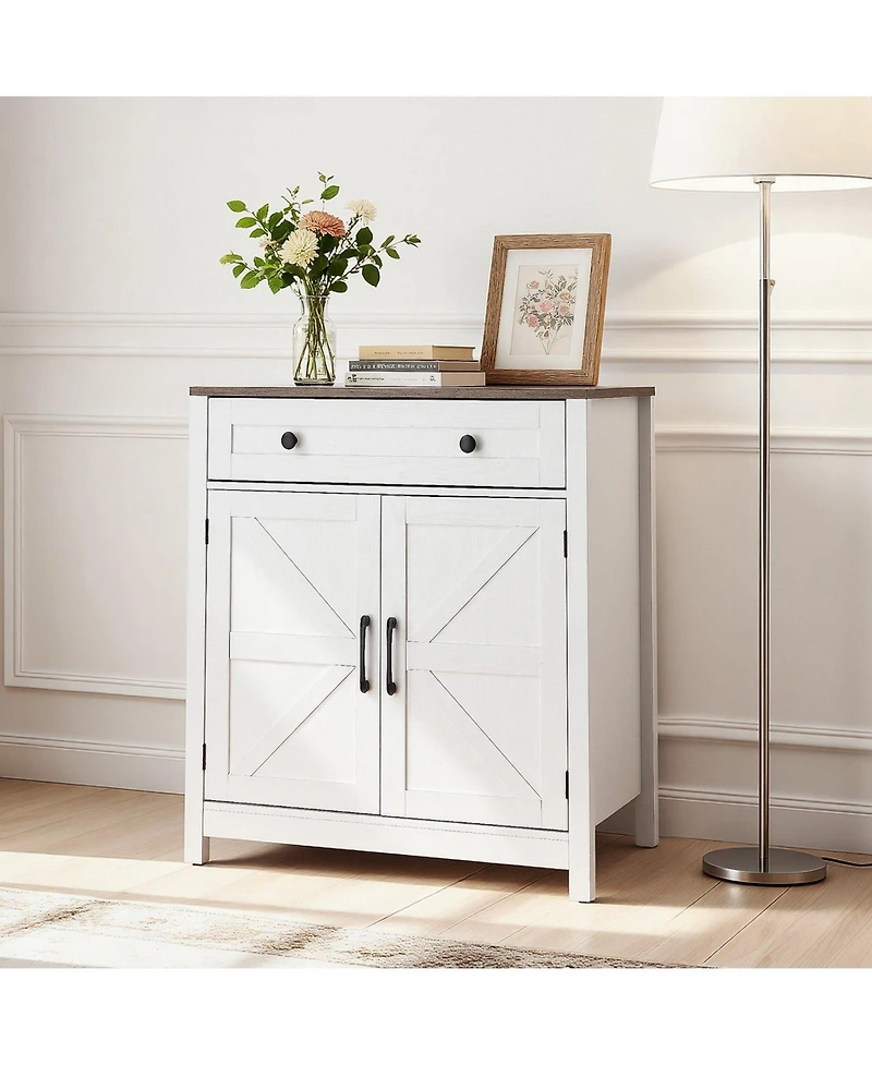 Gouun Coffee Bar Cabinet, Farmhouse Coffee Bar Table with Drawer, Buffet Stand Cabinet with 2 Barn Door, Sideboard Buffet Station for Living Room