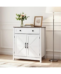 Gouun Coffee Bar Cabinet, Farmhouse Coffee Bar Table with Drawer, Buffet Stand Cabinet with 2 Barn Door, Sideboard Buffet Station for Living Room