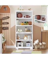 gaomon 75" Tall Farmhouse Bookshelf, 5 Tier Open Bookcase with Adjustable Shelves and Anti-Tip Design for Living Room