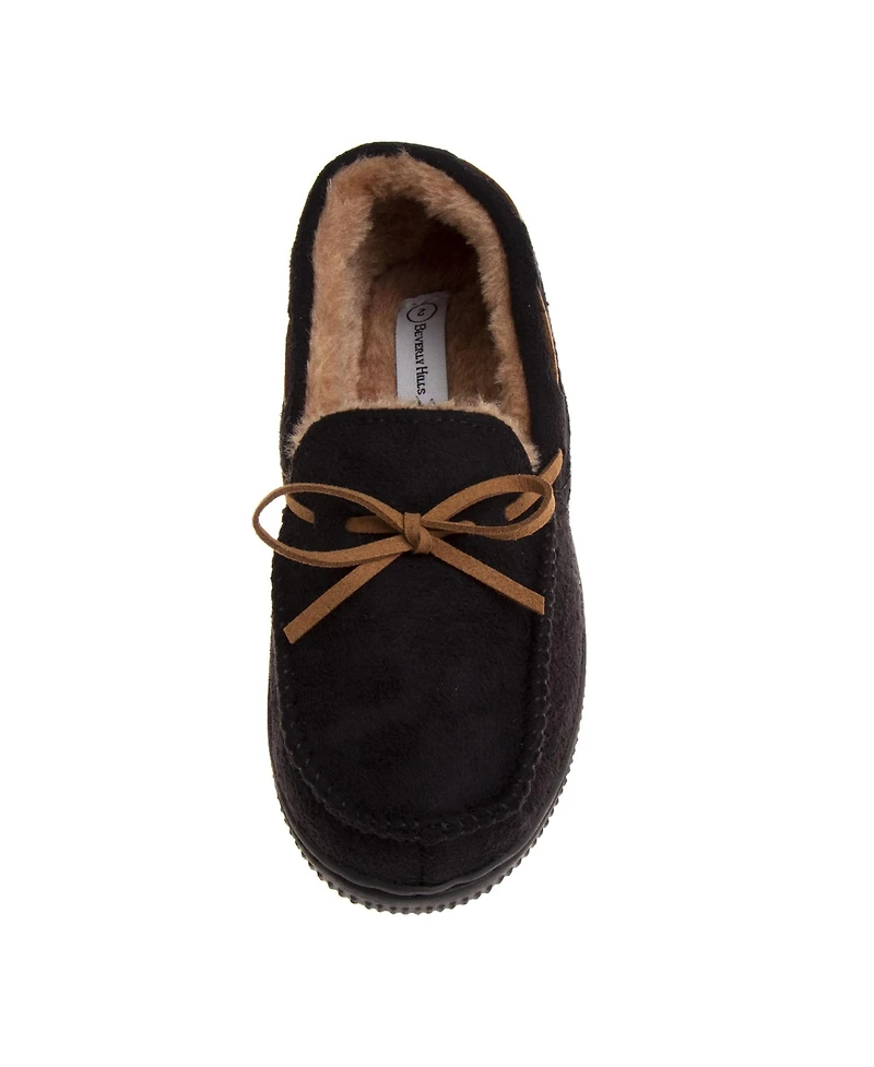 Beverly Hills Polo Club Big Boys Moccasins Slippers Classic Fuzzy Lining Cozy Indoor/Outdoor Sole SlipOn Comfort (Little / Kid)