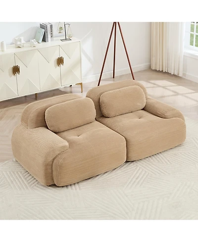 Rainsken Boneless Loveseat Sofa, Corduroy Fabric Modular Sectional Couches with Curved Armrests and Anti-slip Design for Living Room