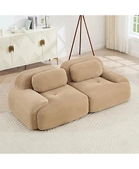 Rainsken Boneless Loveseat Sofa, Corduroy Fabric Modular Sectional Couches with Curved Armrests and Anti-slip Design for Living Room