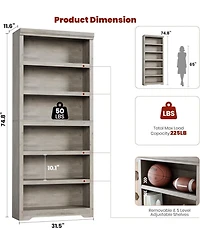 gaomon 6-Tier Farmhouse Bookshelf, 75" Tall Open Bookcase with Adjustable Shelves, 31.5" Wide Storage for Home Office Living Room Bedroom