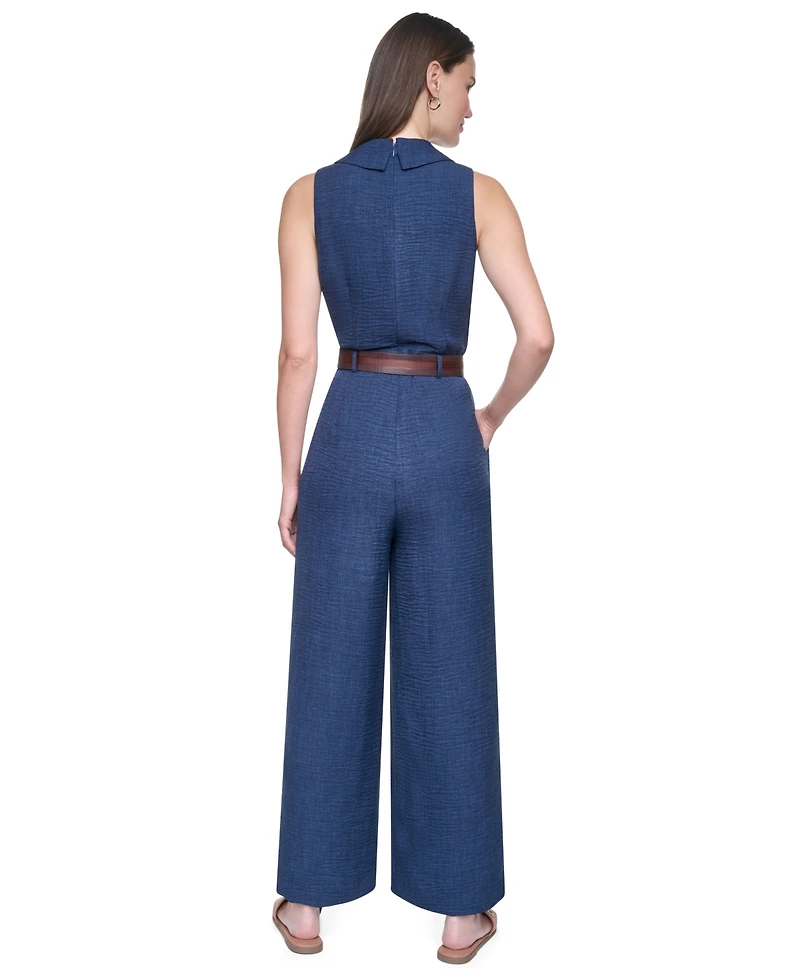 Dkny Women's Collared Sleeveless Belted Jumpsuit
