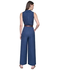 Dkny Women's Collared Sleeveless Belted Jumpsuit