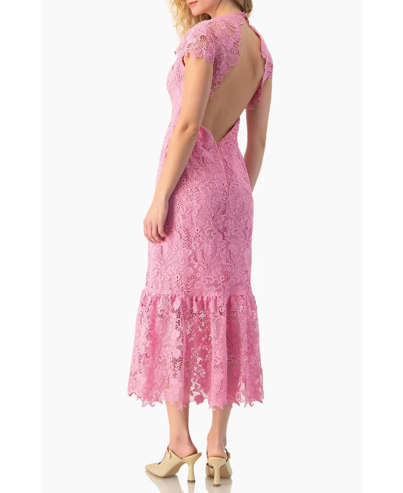 Ivonne Women's Lace Cap-Sleeve Midi Dress