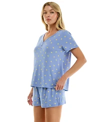 Jaclyn Intimates Women's V-Neck Henley Top and Flared Pajama Shorts, 2-Piece Set
