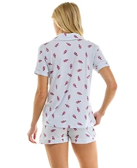 Jaclyn Intimates Women's Short-Sleeve Notch Collar Top and Shorts, 2-Piece Set