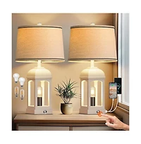 Sofucor 26-inch Table Lamp for Living Room, Farmhouse Lamps Set of 2 with Usb A+C and Nightlight