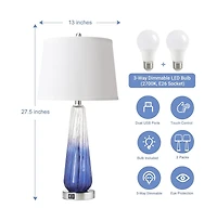 Sofucor 27.5-inch Table Lamps Set of 2 with Touch Control, 3-Way Dimmable Modern Glass Bedside Lamps with Bedrooms Decorations