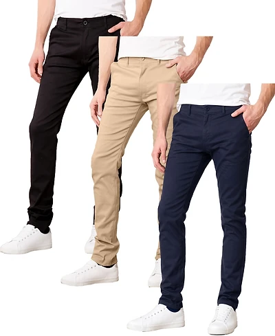 Galaxy By Harvic Men's Super Stretch Slim-Fit Chino Pants Set, 3-Pack