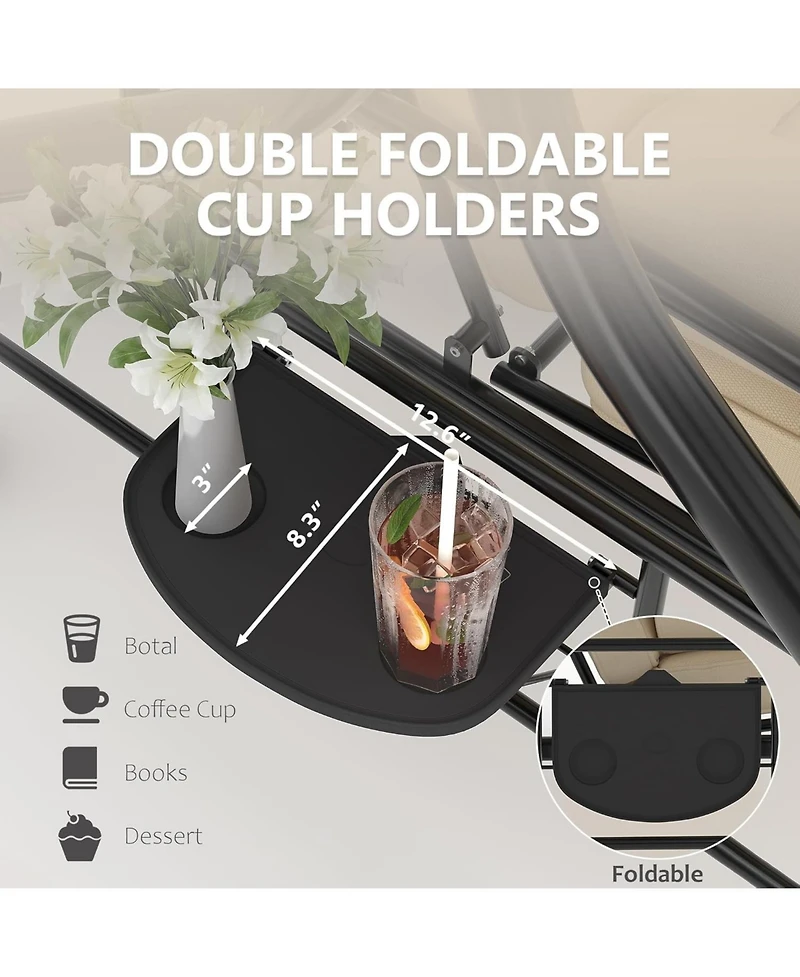 GarveeLife Outdoor Porch Swing with Adjustable Canopy 3 Seat Patio Swing Chair Heavy Duty Outdoor Swing with Cup Holder Tray Cushion