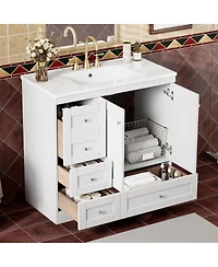 Sillysis Modern Bathroom Vanity with Ceramic Sink, Freestanding Mdf Cabinet, Soft Close Drawers for Small Spaces